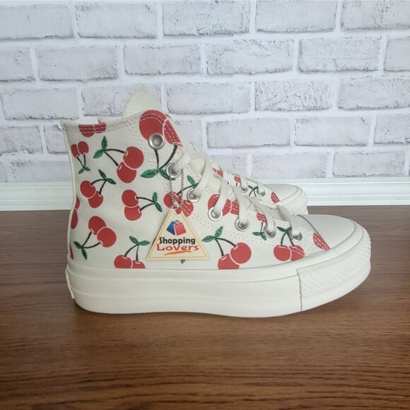 ⭐Converse Ctas Lift Platform Cherries 7.5 Womens Shoes Egret Red Sneaker A08096C - Picture 11 of 13